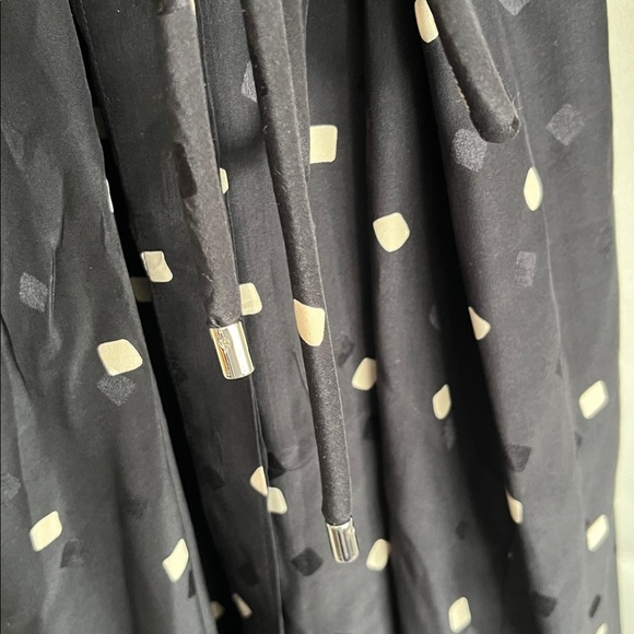 Theory Women's Black Cream Square Dot Long Sleeve Belted Silk Shirt Midi Dress S - Picture 4 of 10